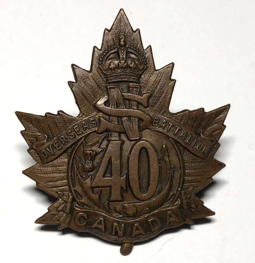 Canada 40th Bn (Halifax, Nova Scotia) CEF WWI cap badge by Inglis
