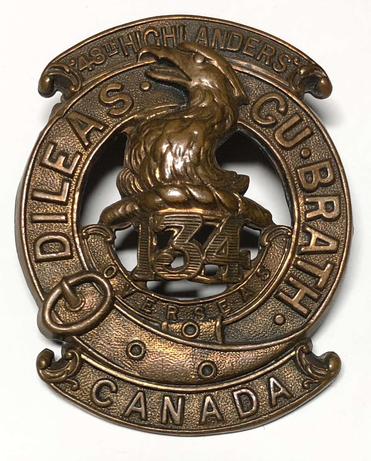 Canada 134th Bn (Toronto 48th Highlanders) CEF WWI glengarry badge