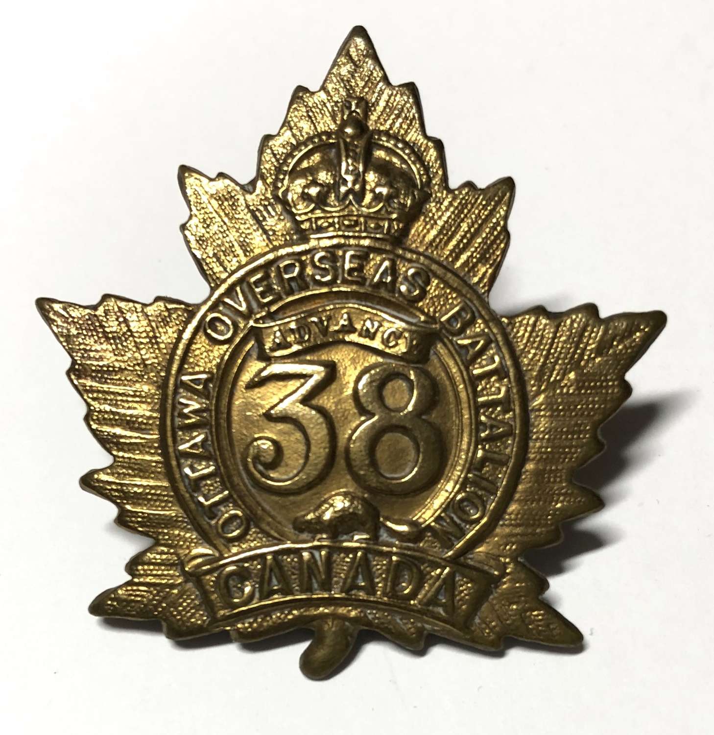 Canada 38th Battalion (Ottawa) CEF WW1 cap badge