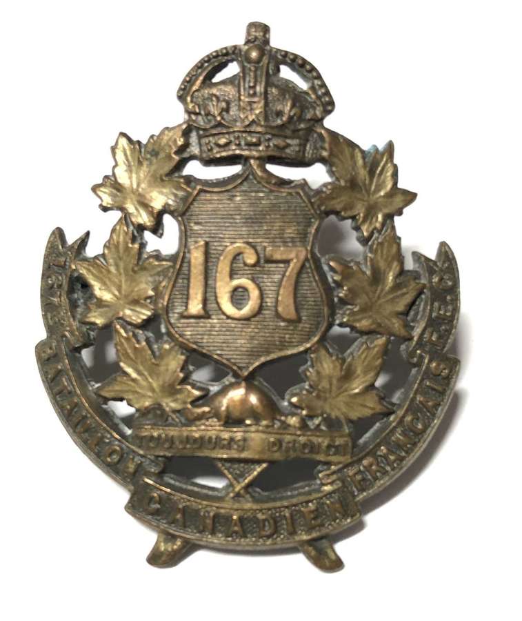 Canada 167th Battalion (Quebec City) CEF WW1 cap badge by Caron Freres