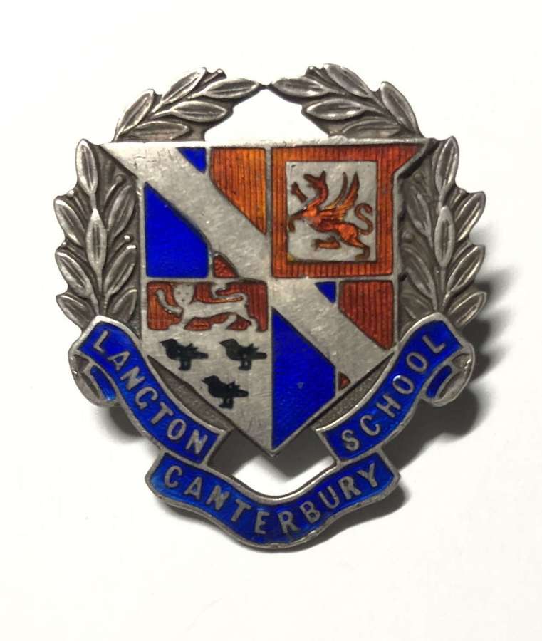 Langton School Canterbury 1917 HM silver cap badgee