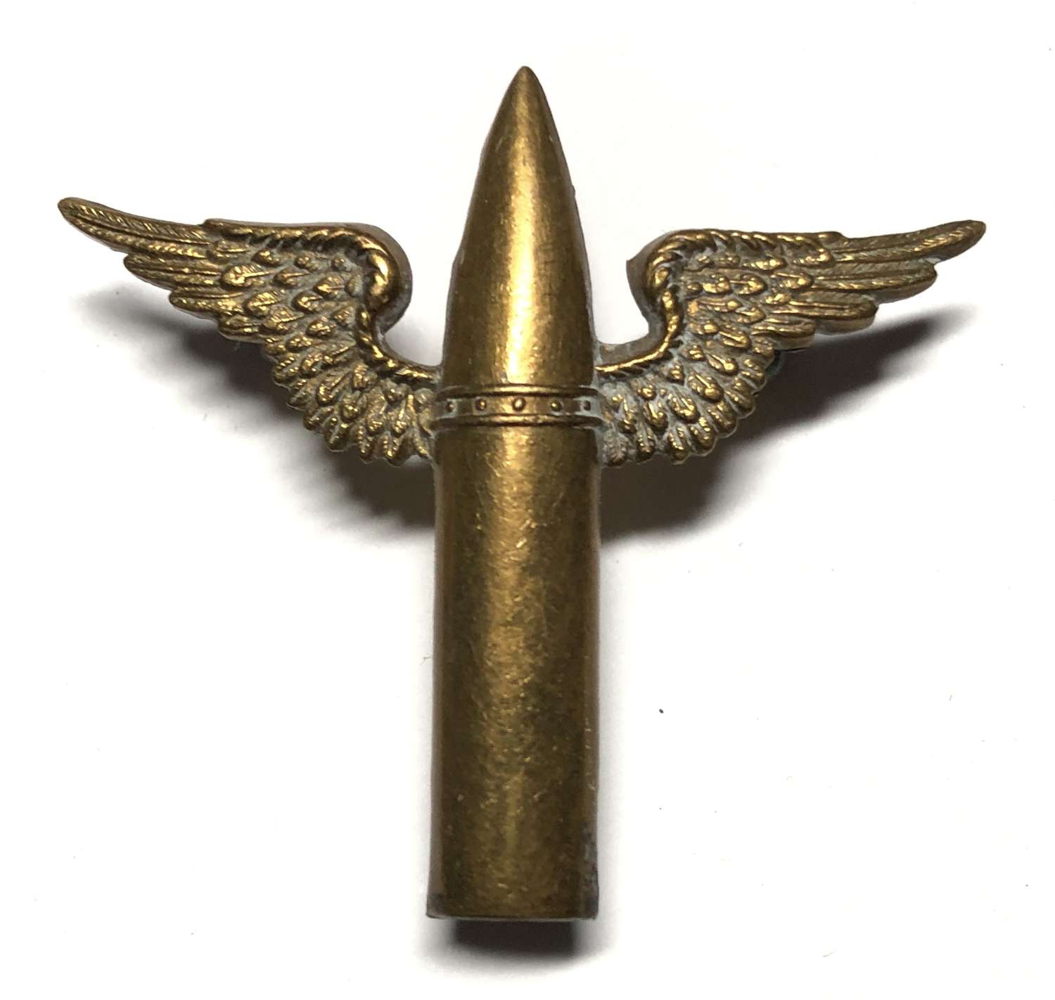 RAF Air Gunner brass Winged Bullet arm badge c1923-39.