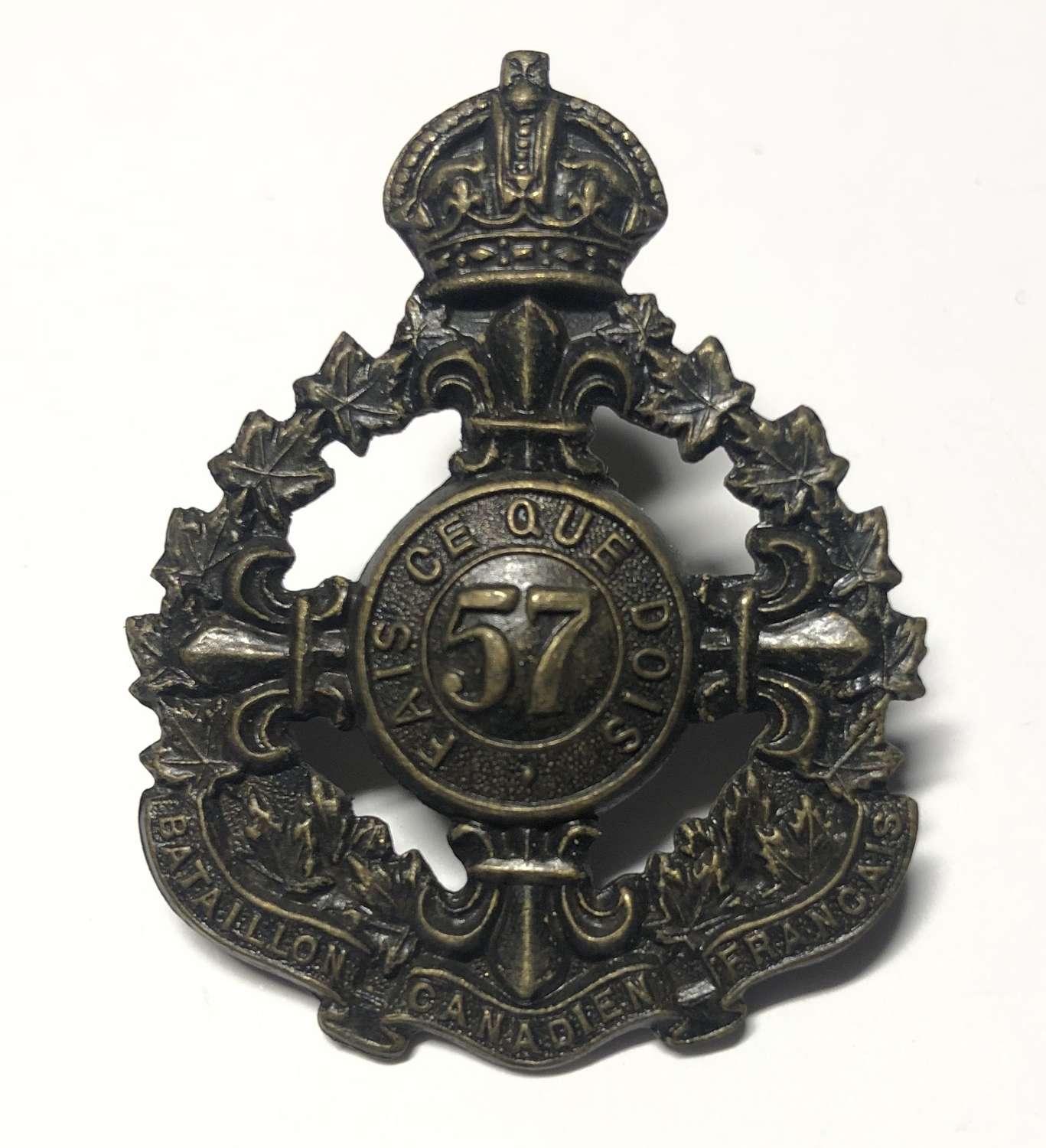 Canadian 57th (Quebec City) Bn. CEF WW1 cap badge