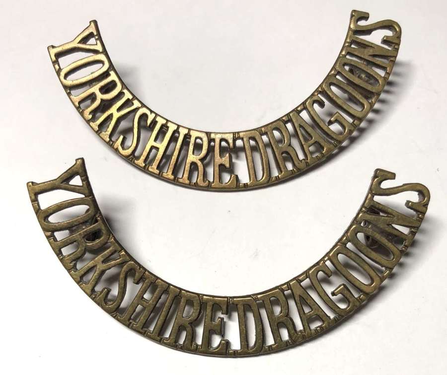 YORKSHIRE DRAGOONS pair of brass shoulder titles.