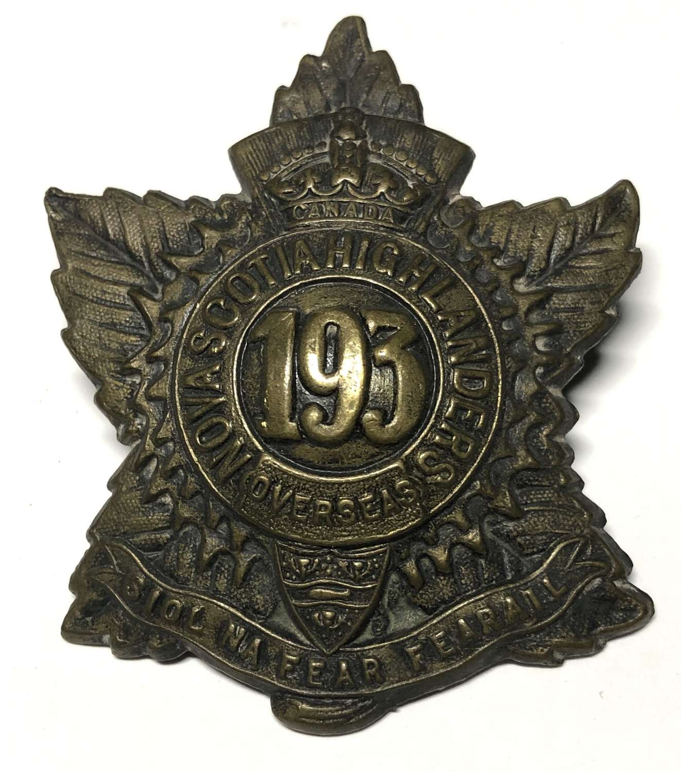 Canadian 193rd Bn. Nova Scotia Highlanders CEF WW1 glengarry badge