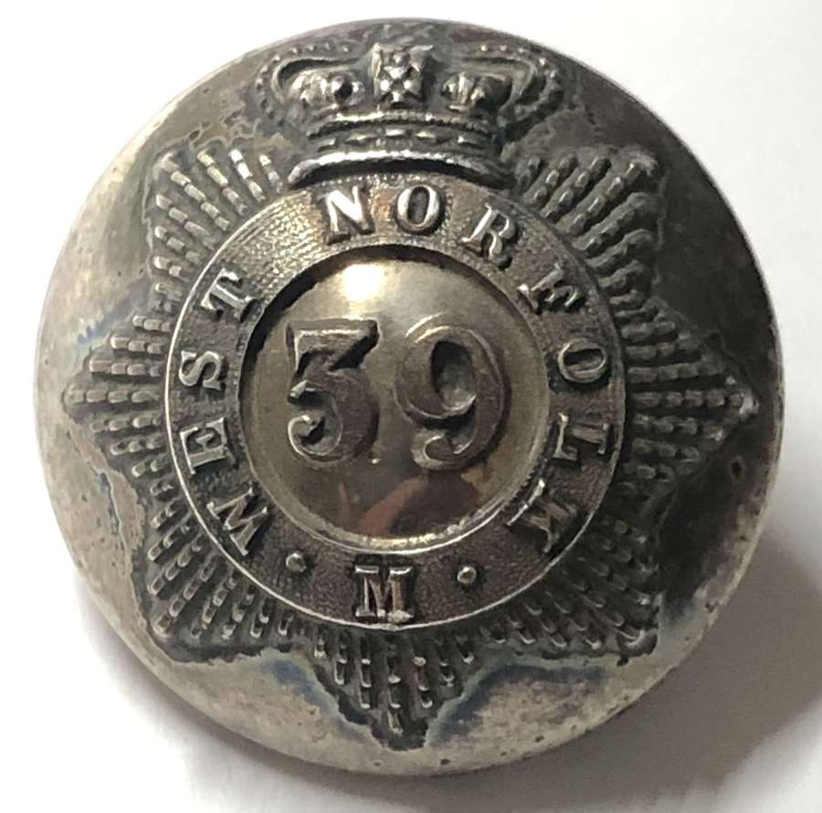West Norfolk Militia Victorian Officer’s silvered coatee button