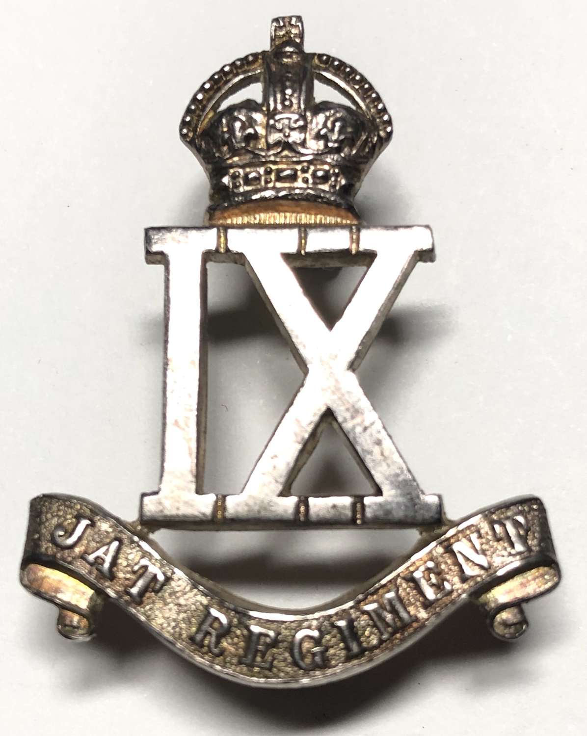 Indian Army 9th Jat Regiment 1923 HM silver cap badge by Gaunt