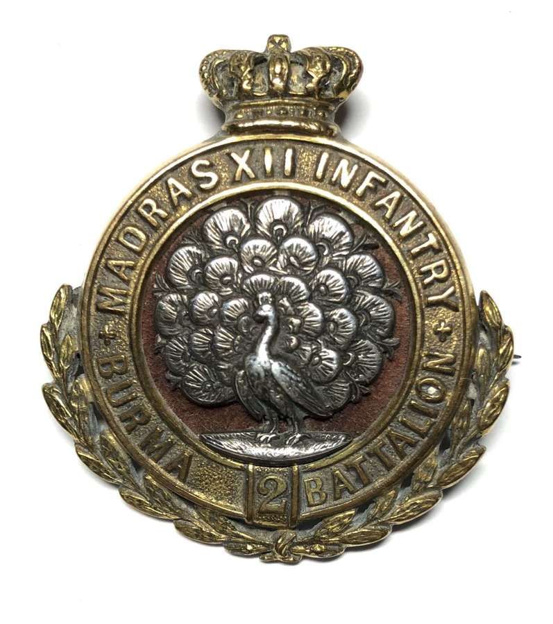 12th Madras Infantry, 2nd Burma Bn. Victorian Officer’s cap badge.
