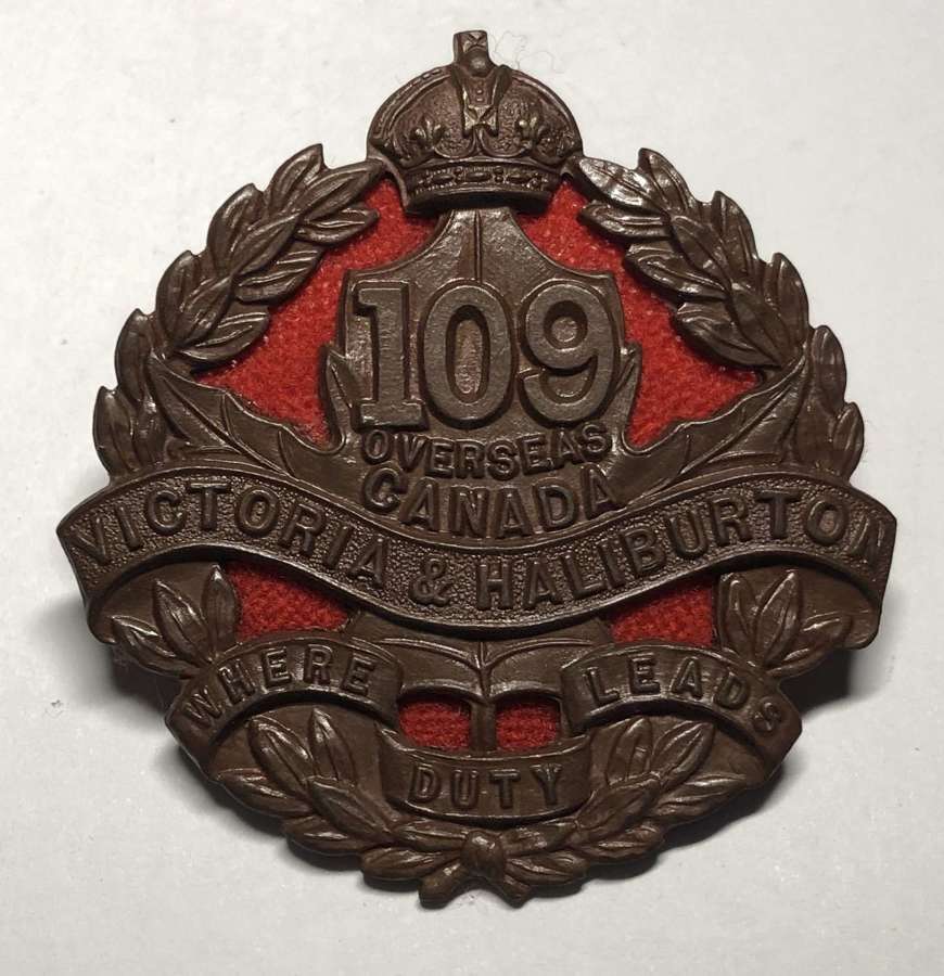 Canadian 109th Victoria & Halliburton Bn. WW1 CEF cap badge