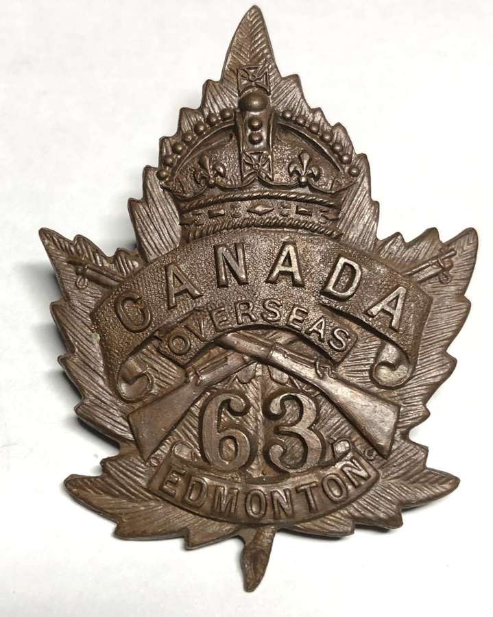 Canadian 63rd (Edmonton) Bn CEF WW1 scap badge