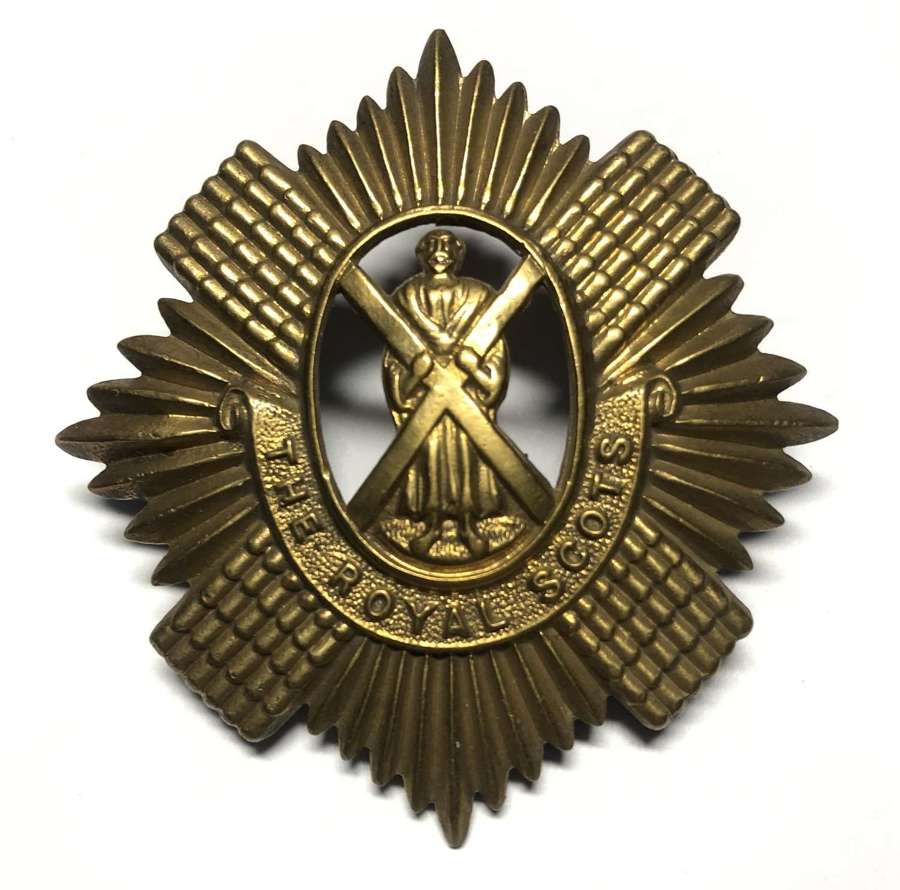 Royal Scots WW1 all brass economy glengarry badge circa 1916-18