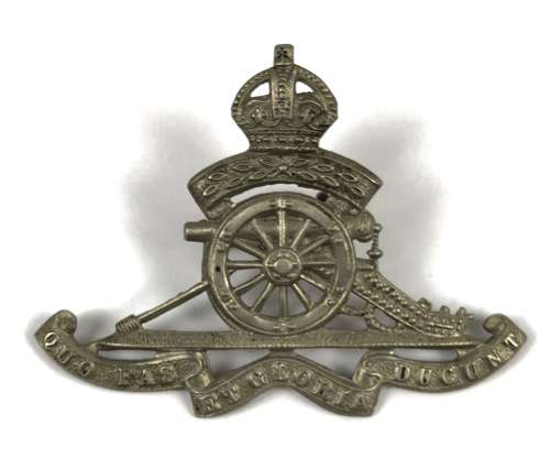 Artillery Territorials early post 1908 white metal cap badge