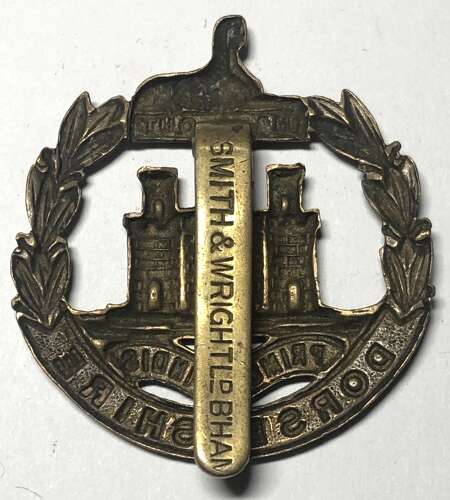Dorsetshire Regiment 1916 brass economy cap badge by Smith & Wright Ld. Birm.