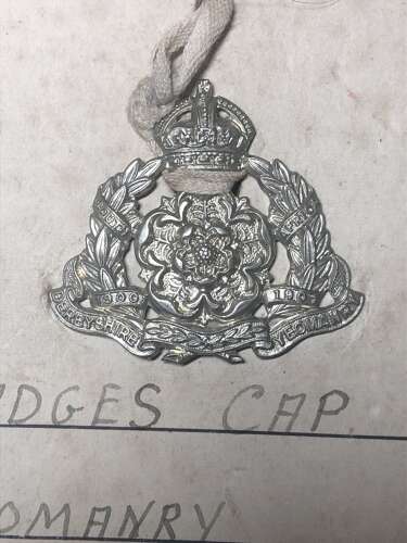 Derbyshire Yeomanry cap badge 1952 working pattern.