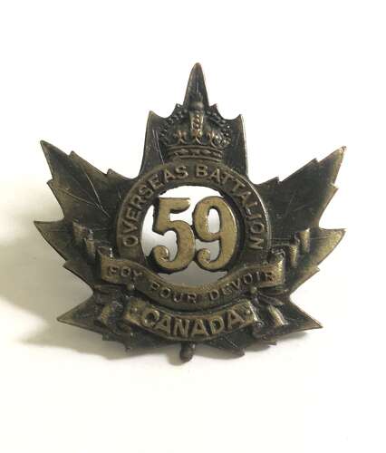 Canadian 59th Battalion (Brockville, Ontario). CEF WW1 cap badge